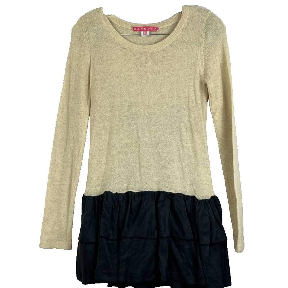 Manoush Sweater Women's Size Small Bow Back Open Knit Alpaca Blend Silk Combo